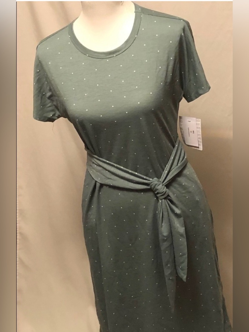 LuLaRoe Forest Green Short-Sleeve Dress with Neck Scarf